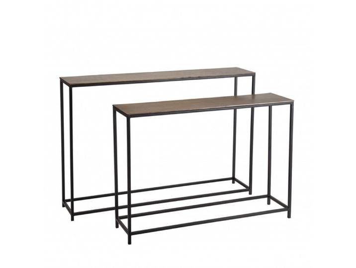 MACABANE JOHAN - Set de 2 consoles gigognes aluminium doré et noir pieds métal JOHAN