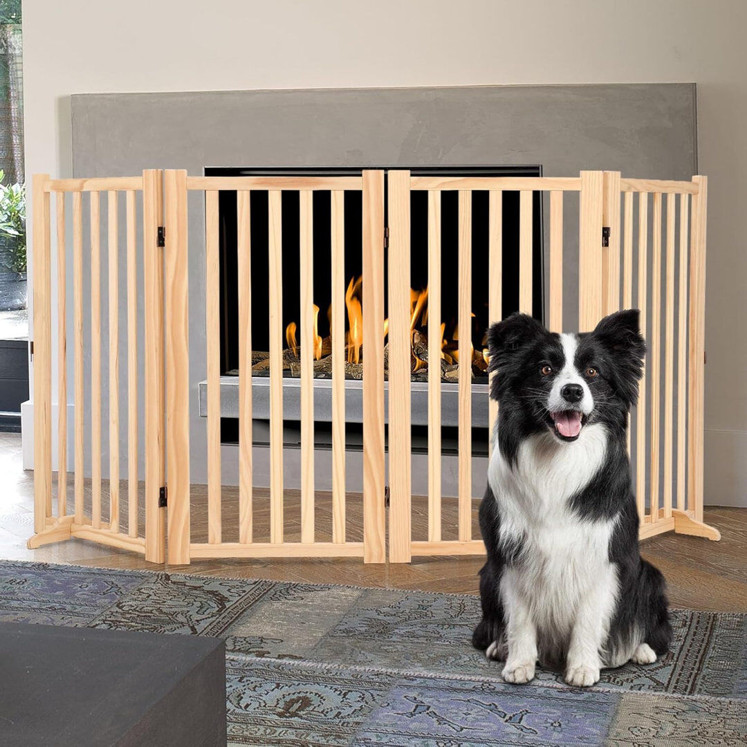 Archie & Oscar Wood Free Standing Pet Gate Natural Wood 91.44cm H X 203.2cm W X 5cm D