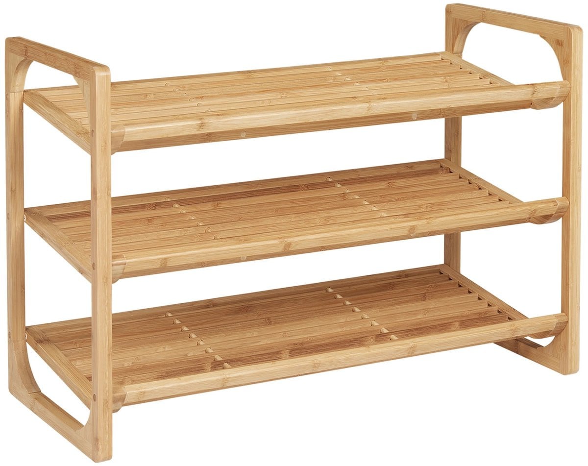 Roossentials Bamboe Schoenenrek met 3 Legplanken voor 9 Paar Schoenen - Natural Wood