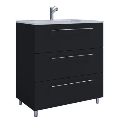Waschtisch VCM "2-tlg. Waschplatz Waschtisch Badinos 3 Schublade", schwarz, B:80cm T:46cm, Waschtische, Waschtisch