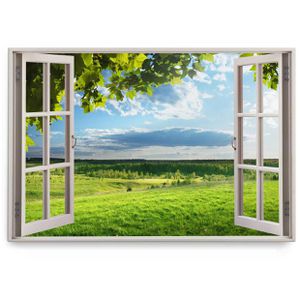Sinus-Art Wandbild Fensterbild Sommer Landschaft, Leinwand, Querformat, 120 x 80 cm