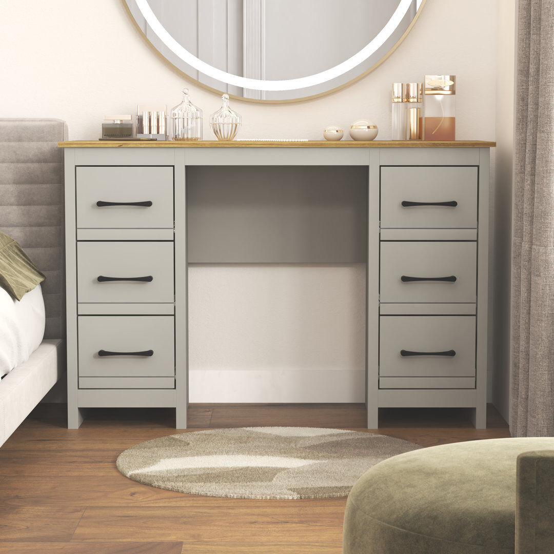 August Grove Limestone Alezae 6 Drawers Dressing Table Light Grey 75cm H X 119.5cm W X 39.8cm D