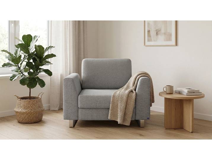 BRUNO Schlafsessel 70cm in Hellgrau praktische Größe stabiles Massivholz & Boxspringkomfort