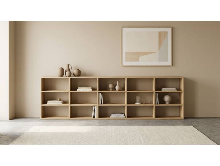 Niedriges Bücherregal aus Massivholz - Sideboard mit vielen Optionen Eiche Natur geölt