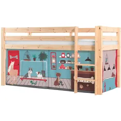 KINDERBETT Karolina 210x114x106 Massivholz Natur Textilset Pet Shop