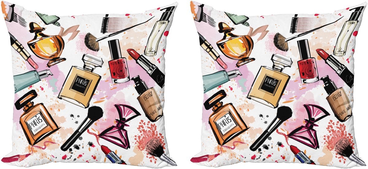 ABAKUHAUS Set van 2 Mode Sierkussenhoezen met Make-up Thema, Meerkleurig, 45 x 45 cm