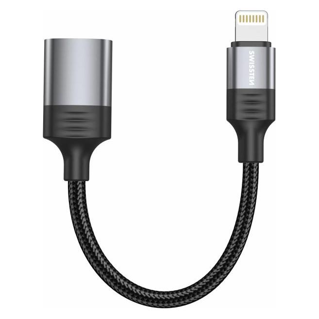 Swissten OTG ADAPTER Textil Lightning (male) / USB-A (female) 0,12 M Schwarz (Lightning, USB-A) (73501217)