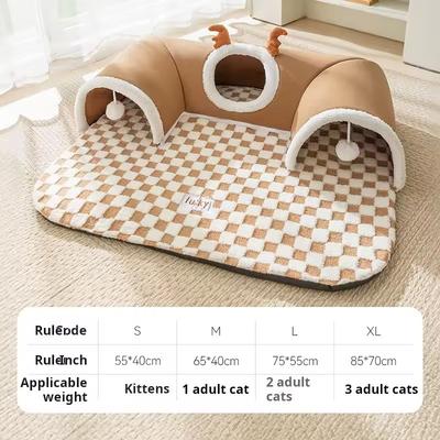 Inspire Essentials CozyAntler Plush Cat Bed With Tunnel Hideout l brown Elk