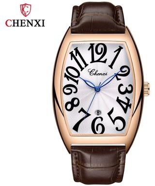 Fashion Sheath Luxury Business Leather Quartz Watch For Men rose White Brown2