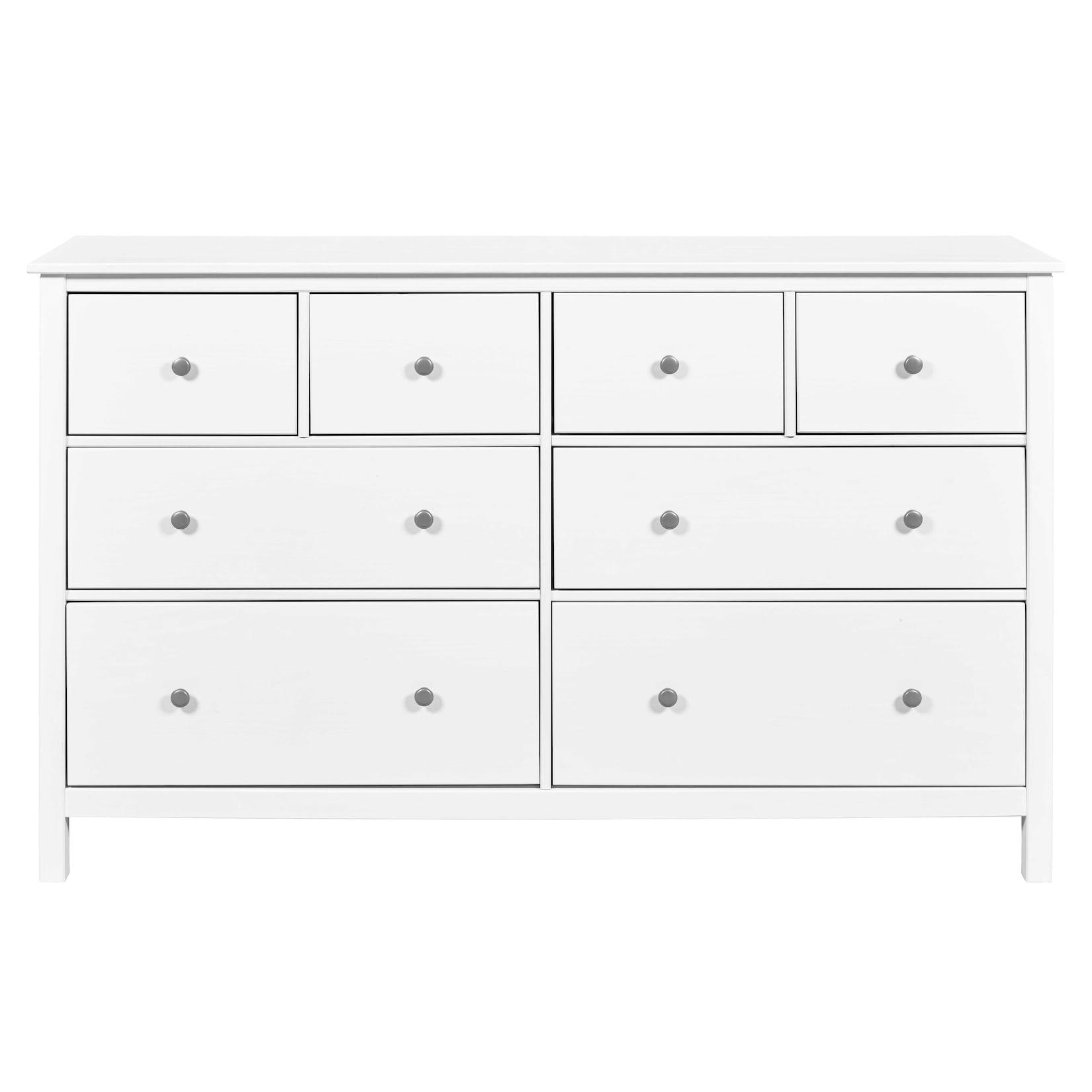Sideboard Enoli 160 cm aus Kiefer-Massivholz, weiß lackiert, 8 Schubladen, Metallgriffe