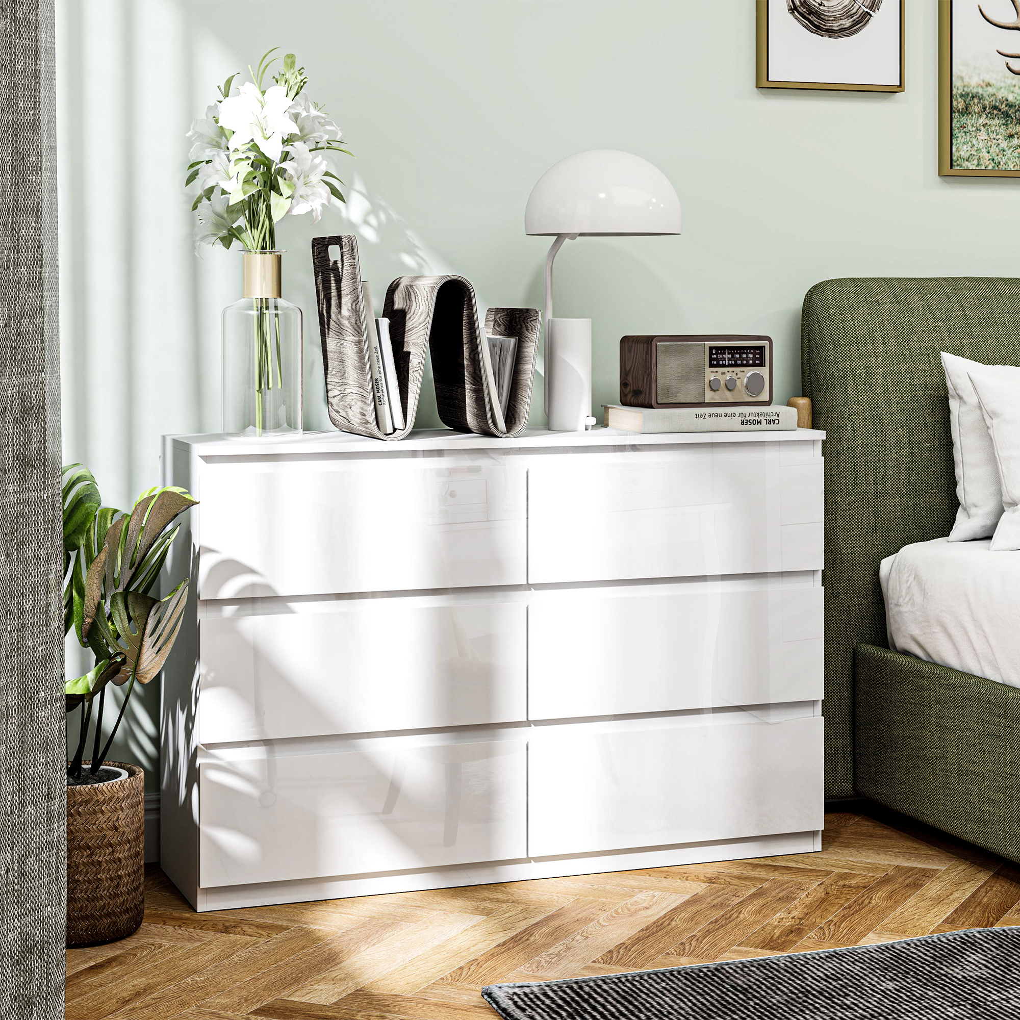 Homcom Cassettiera 6 Cassetti in Legno, Comò per Camera da Letto Moderno e Multiuso, 112x34x75 cm, Bianco   Aosom Italy