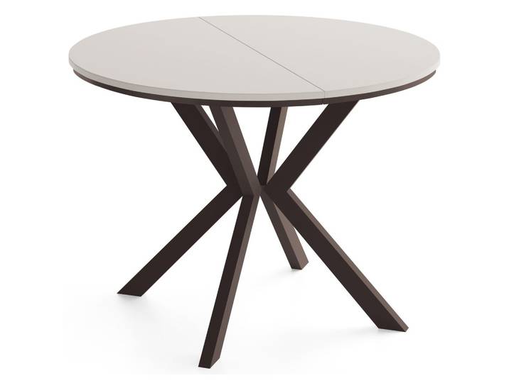 ESSTISCH Valio Neo rund oval ausziehbar verlängerbar mit braunen Metallbeinen, Kaschmir 100-140/100/76 cm