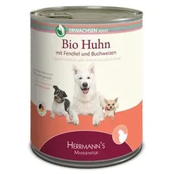 Herrmann's Selection Erwachsen 6x800g Dose Hundenassfutter Bio Huhn mit Fenchel, Zucchini & Buchweizen