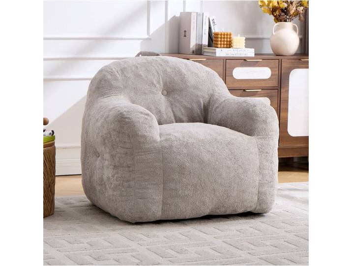 WOVREO Fauteuil bean bag gris clair en faux fur avec accoudoirs sans montage remplissage mousse