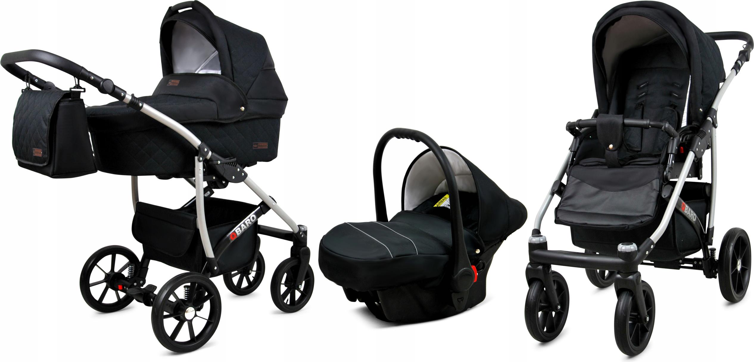 BabyLux Qbaro | 3in1 Kinderwagen Set | Onyx | Kombikinderwagen | Kinderwagenset | Buggy + Babyw