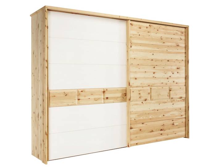 Valnatura Schwebetürenschrank, Weiss, Zirbelkieferfarben, Holz, Glas, Zirbe,Zirbe,Zirbe, massiv,massiv,massiv, 4 Fächer, 250x225x65 cm, Typenauswahl, Beimöbel erhältlich, umfangreiches Zubehör erhältlich, in verschiedenen Holzarten erhältlich, Schlafzimmer, Kleiderschränke, Schwebetürenschränke