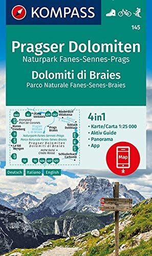 KOMPASS-Karten GmbH - KOMPASS Wanderkarte Pragser Dolomiten, Naturpark Fanes-Sennes-Prags, Dolomiti di Braies, Parco Naturale Fanes-Senes-Braies: 4in1 Wanderkarte 1:25000 ... Skitouren. (KOMPASS-Wanderkarten, Band 145) - Preis vom 09.10.2026 07:28:09 h
