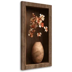 LEINWANDBILD Blumen in einer braunen Holzvertiefung 50x100cm