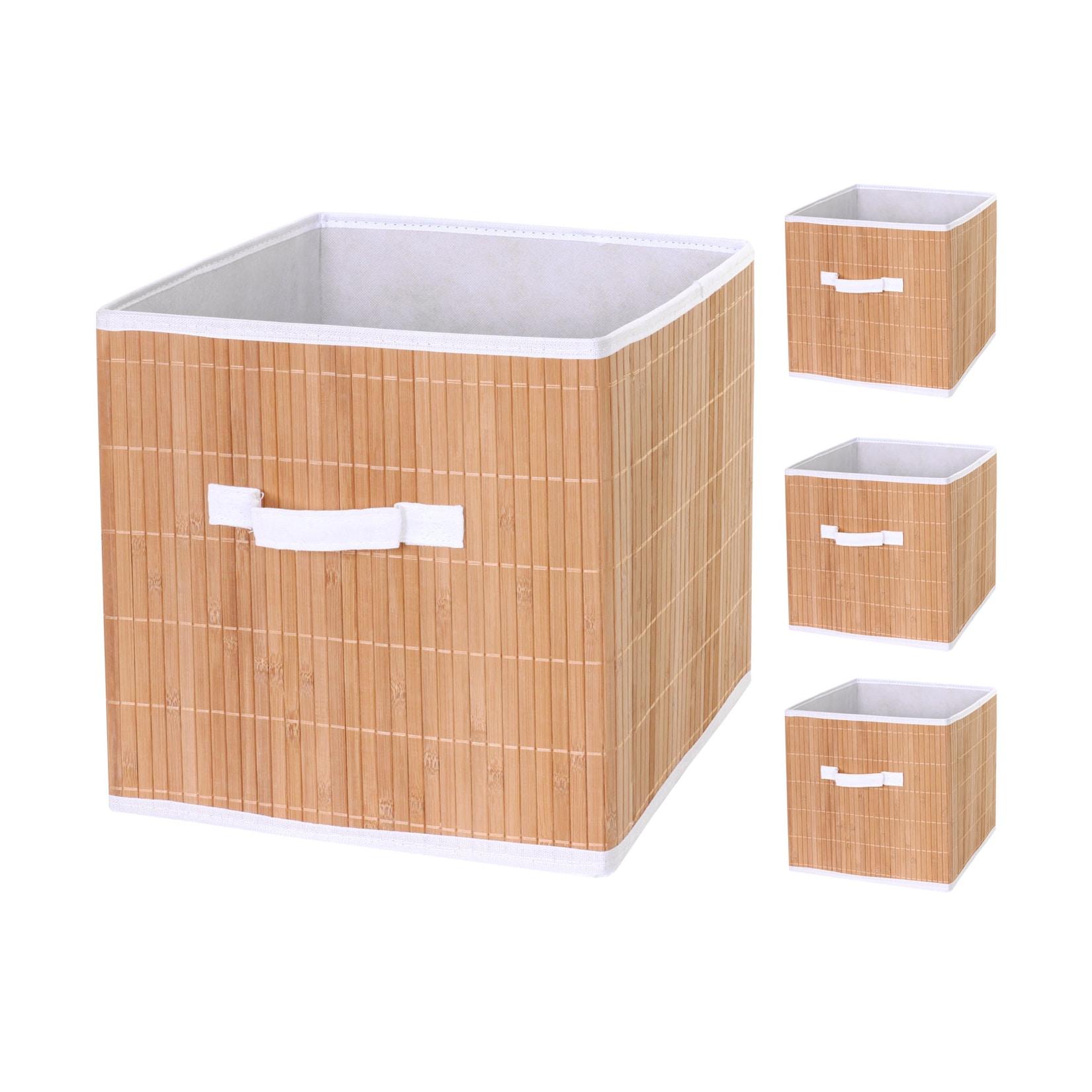 4er-Set Faltbox MCW-C21, Korb Aufbewahrungskorb Ordnungsbox Sortierbox Aufbewahrungsbox, Bambus 32x32x32cm ~ naturfarben