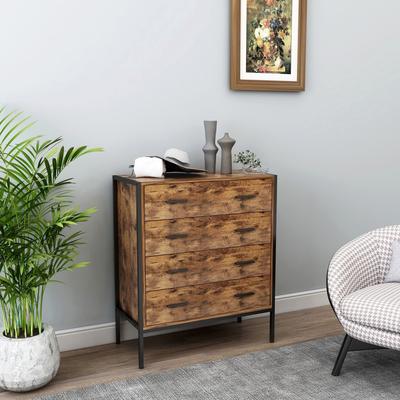Loedds 4-Drawer Industrial Tall Dresser with Steel Frame, Rustic Brown