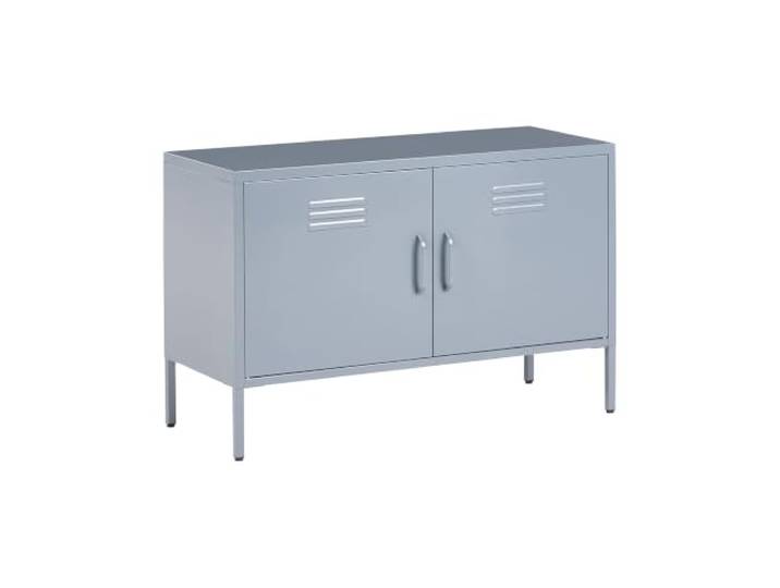 Beliani Büroschrank Grau Stahl 2 Türen Sideboard mit Griffen Metall, 2 Einlegeböden, E-Coating, 100 x 40 x 65 cm
