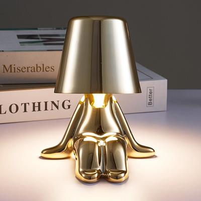 HomeDecorAndMore LLC LED Rechargeable Italian Designer Golden & Silver Man Table Lamp Gold E