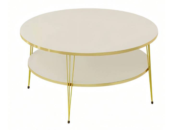 Xlmoebel Couchtisch Beigefarbener Couchtisch aus Holz mit Edelstahl-Details von XLMOEBEL (Packung, Couchtisch), Made in Europa