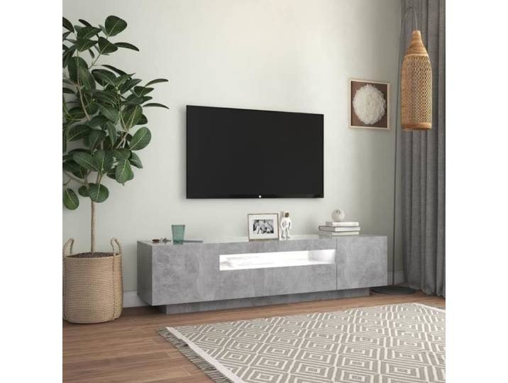Zerodis Meuble TV avec lumières LED Gris béton 160x35x40 cm RE388