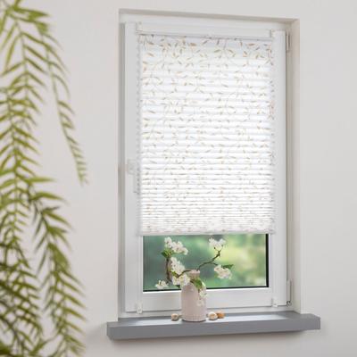 Plissee LIEDECO "Klemmfix-Plissee verspannt, Druck Blätter", weiß (weiß, beige), B:50cm H:130cm, Plissees, Bedrucktes Plissee mit Blattmotiv
