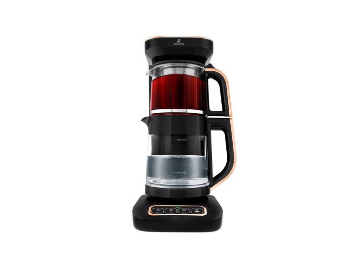 Karaca Wasserkocher Karaca Robotea Pro 4in1 Teekocher + Kaffeemaschine,Glas Schwarz Kupfer, 2500 W