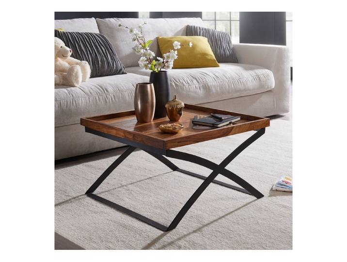 KADIMA DESIGN Couchtisch Wohnzimmertisch Industrial Style, Massivholz / Metall Sofatisch (Designer Kaffeetisch massiv, Tisch quadratisch), Design Wohnzimmertisch Industrial Style, Stubentisch Braun/Schwarz