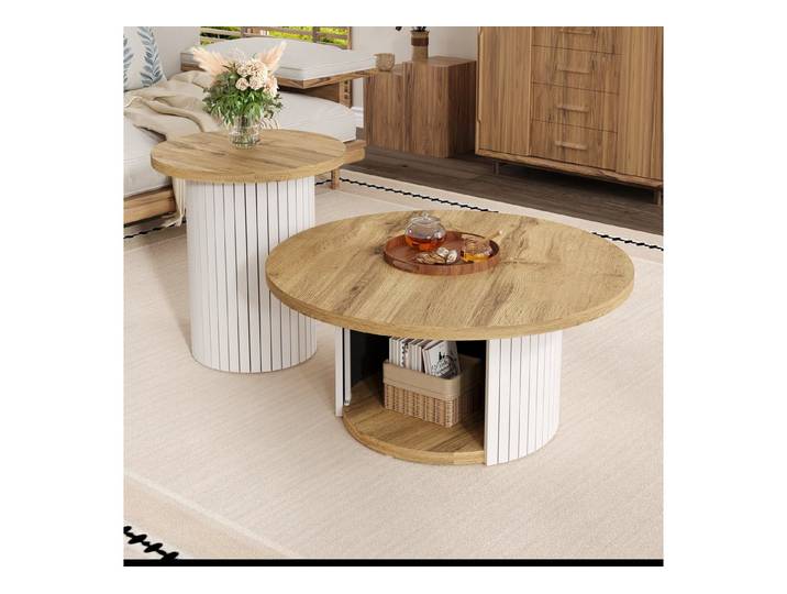 HAUSS SPOLE Couchtisch rund Wohnzimmertisch Multifunktionaler Beistelltisch mit Stauraum