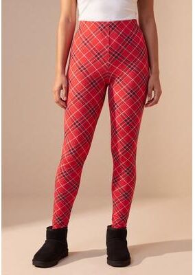 Plus Size Women's Plus Size Essential Stretch Ankle Length Pull-On Legging by Roaman's in Vivid Red Bias Tartan (Size 2X) Activewear Workout Yoga Pan