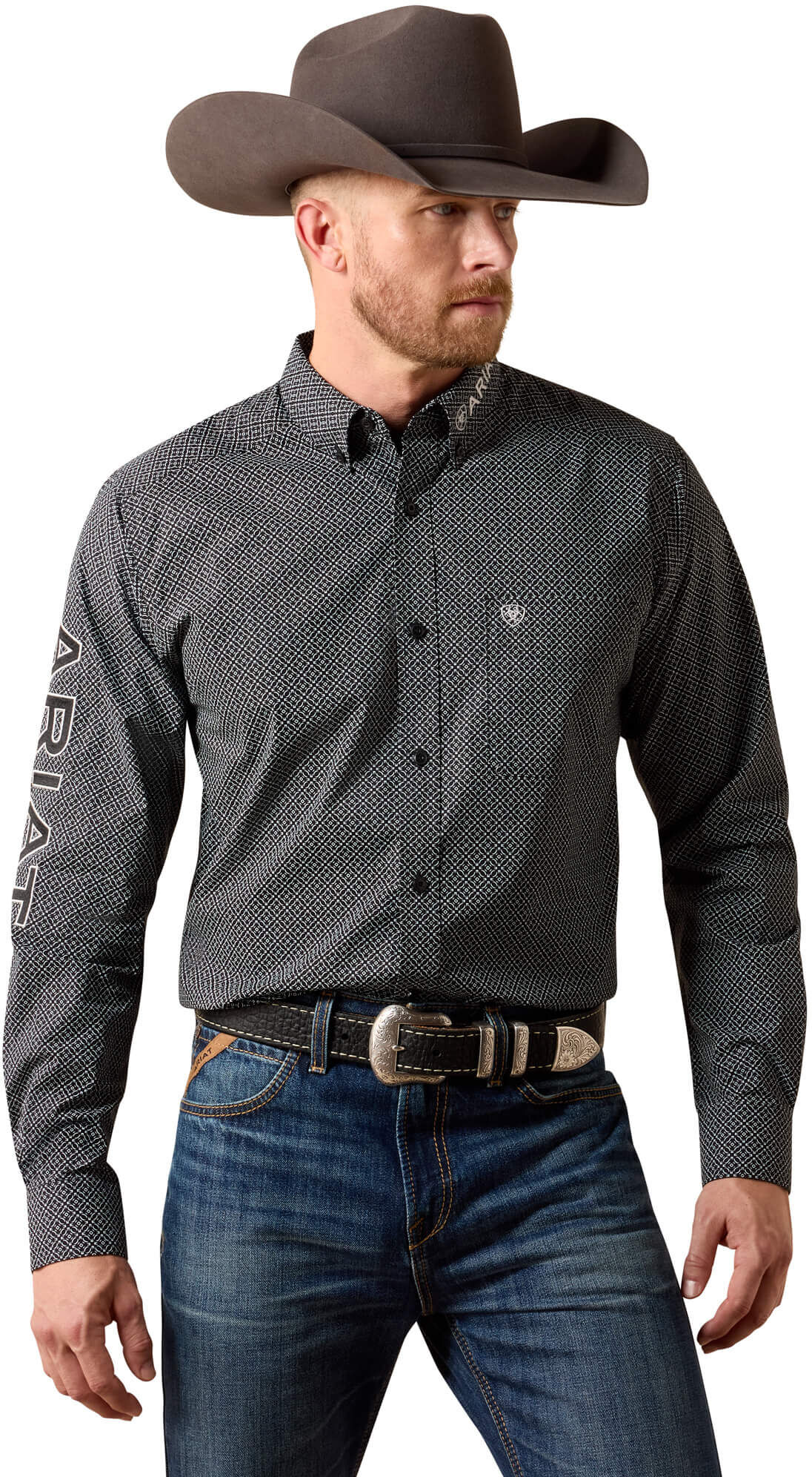Men's Team Dariel Fitted Shirt in Black Medallion Print Black, Size: XS by Ariat