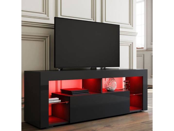 SIRHONA Meuble TV 140x35x50.5cm Éclairage LED RGB réglable Capacité 40 kg Salon et Chambre