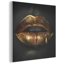 AKUSTIKBILD Frau - Porträt - Lippen - Gold - Schwarz Akustikpaneele 90x90 cm