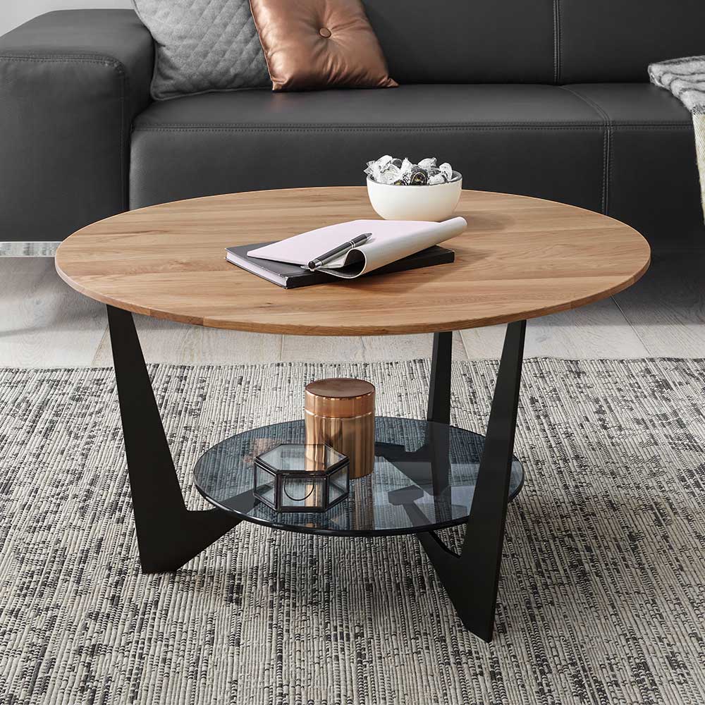 Pharao24.de Wohnzimmertisch Designercouchtisch in Eichefarben und Schwarz
