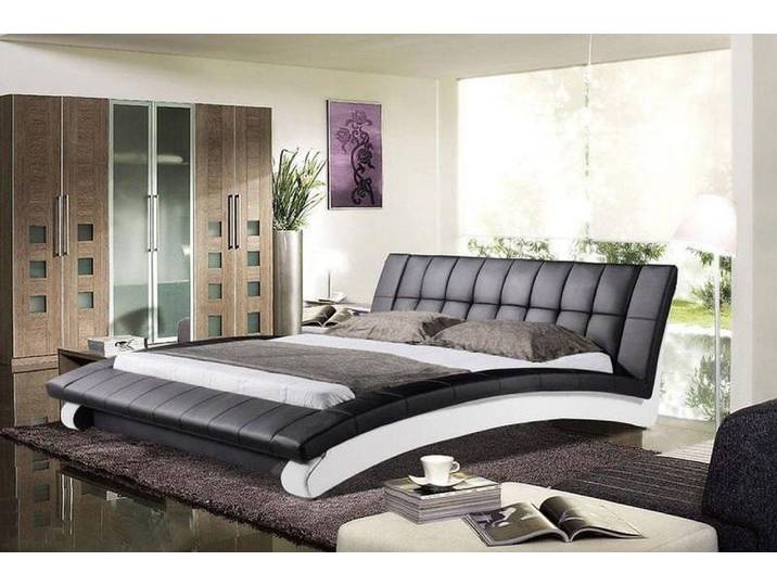 JVmoebel Bett Exklusives Schwarzes Lederbett Designer Schlafzimmer Betten Doppelbett, Made in Europa