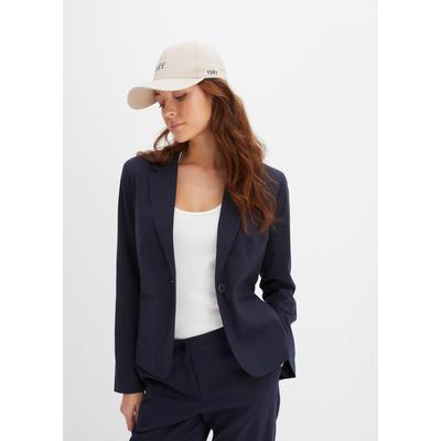 Jackenblazer BONPRIX "Blazer", Damen, Gr. 46, blau (dunkelblau), Obermaterial: 76% Polyester, 22% Viskose, 2% Elasthan. Futter: 100% Polyester, festlich, schmal, Blazer, festlicher Stil, schmale Passform, mit Paspeltaschen