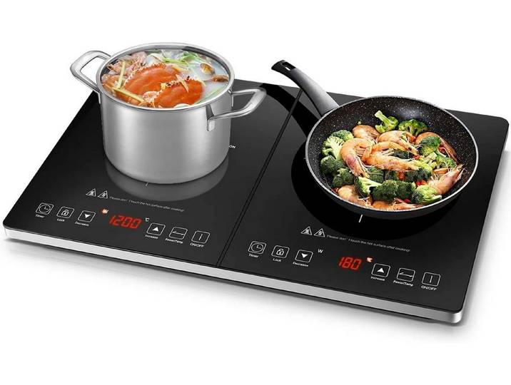AMZCHEF Doppel-Induktionskochplatte DC08, 3500w, 10 Temperaturstufen, 3-Stunden-Timer, Sicherheitssperre
