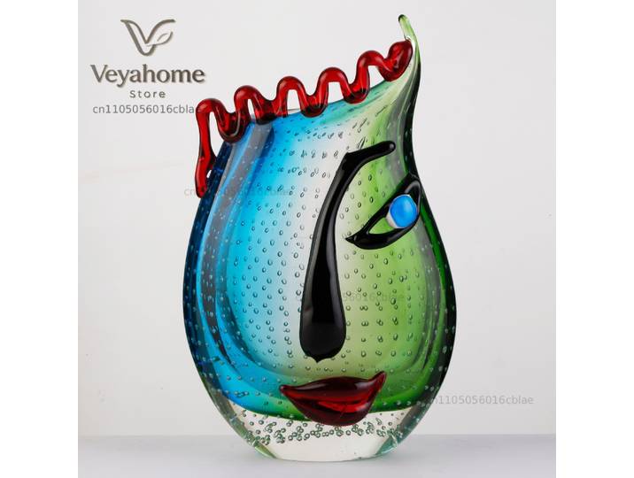 Vase en verre artistique de Murano vert fait main, style design moderne, vente chaude