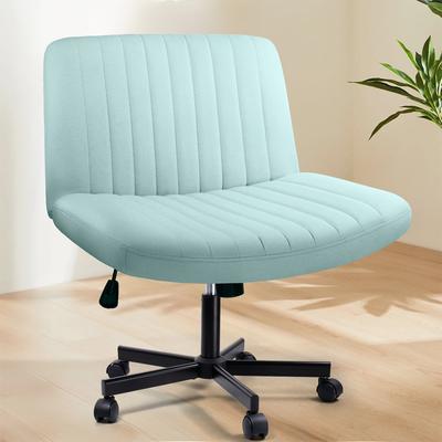 Bossin Criss Cross Chair Armless Office Desk Chair with Wheels,Fabric Padded Cross Legged Chair, Swivel Wide Seat Vanity Chair
