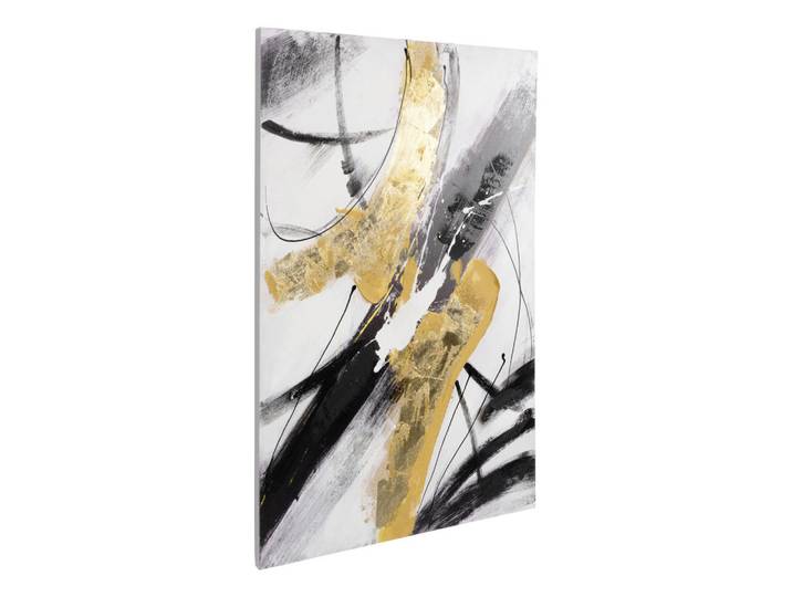 Eglo Bild, Schwarz, Weiß, Goldfarben, Kunststoff, Abstraktes, rechteckig, 1.6x78x118 cm, handgemalt, pflegefrei – nicht gießen oder besprühen, Bilder & Rahmen, Bilder, Sonstige Wandbilder
