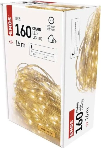 EMOS LED-Weihnachtsbaumkette, 16 m, innen und außen, warmweiß, Timer
