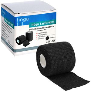 Höga Kompressionsbinden Lastic-Haft, selbstklebend, Kurzzug, dauerelastisch, schwarz, atmungsaktiv, 6 cm x 5 m