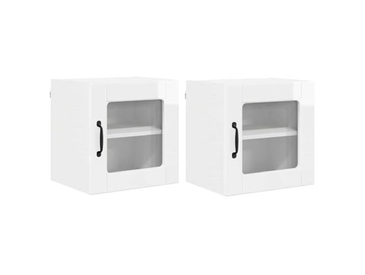 IBUQDDV Wandglas-Schrank Porto 2 STK. Hochglanz Weiß Holzwerkstoff Wandmontage,Innenbereich,geräumige Fächer,Regalböden,klare Linien,Küchenutensilien,Stauraum