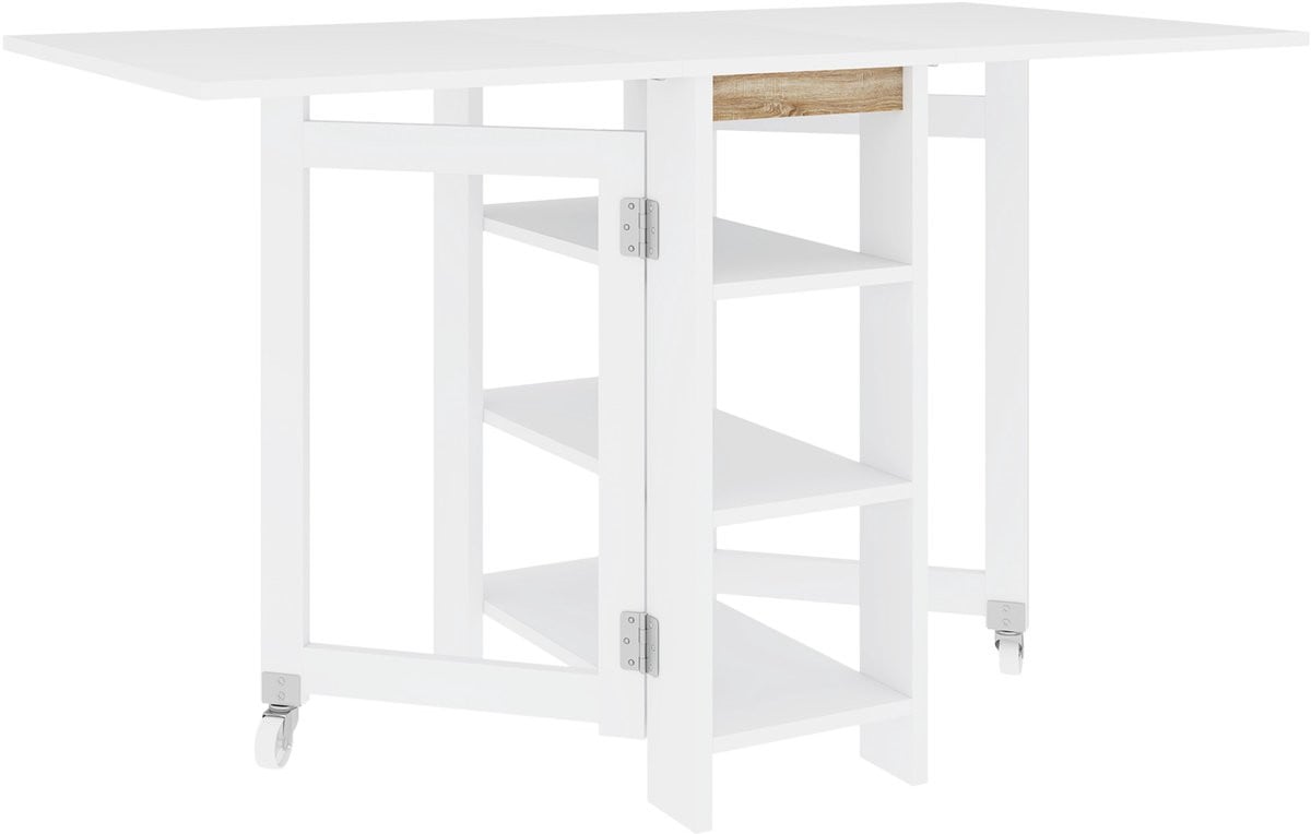 HOMCOM opklapbare eettafel met wieltjes en inklapbaar blad, wit, B: 120 cm, D: 60 cm, H: 75 cm