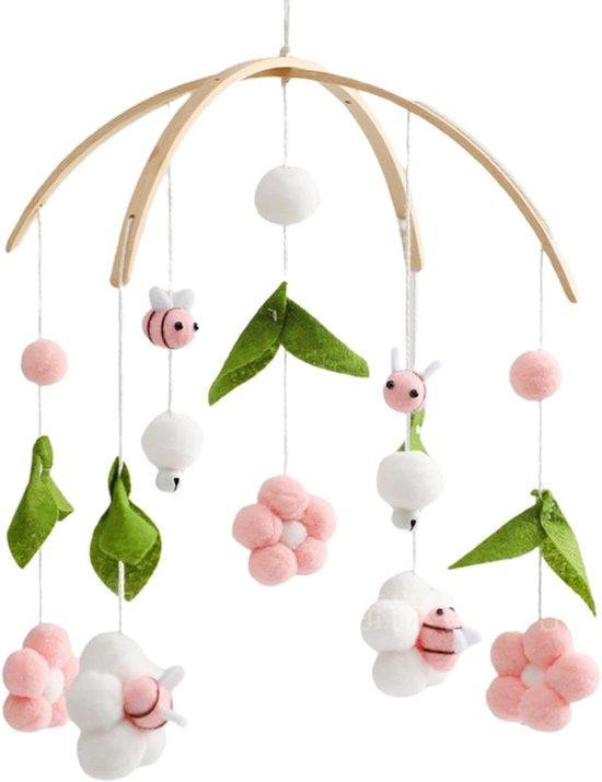 Baby Mobiel voor de Kinderkamer met Bloemen en Bijen Design - Roze - 27 cm
