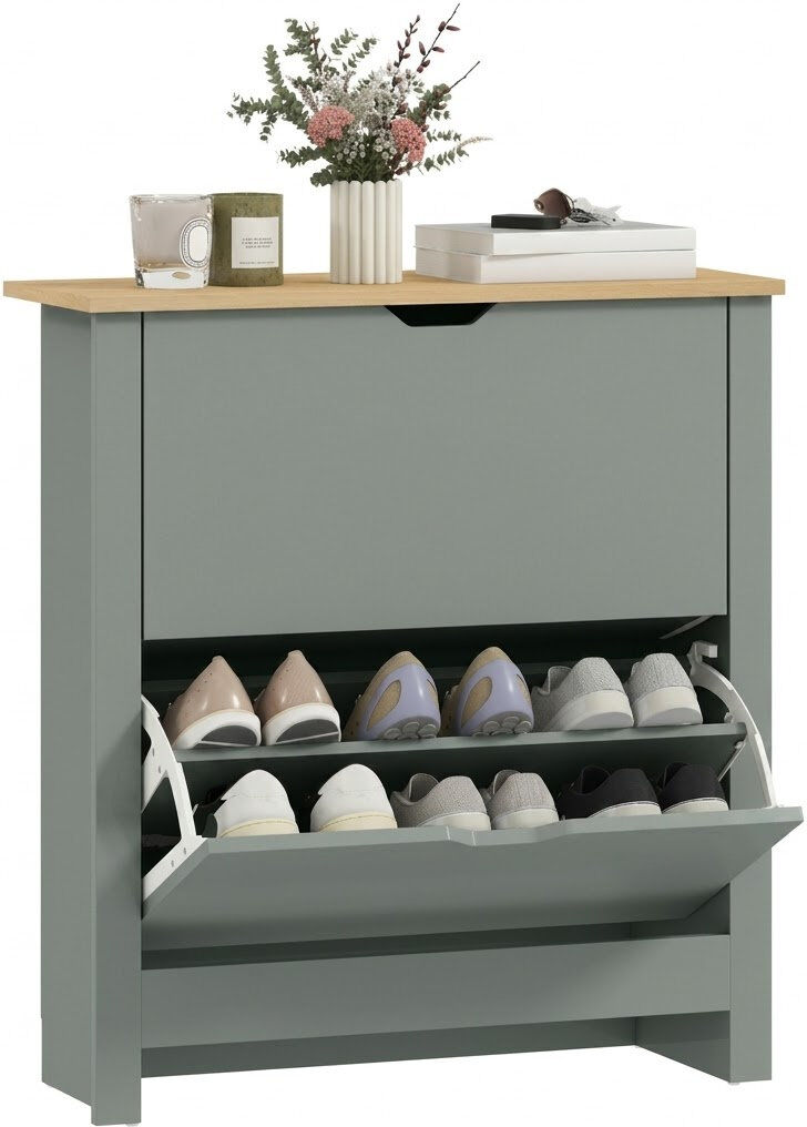 17 Stories HOMCOM 12-Shoe Storage Cabinet 4 Shelves 2 Drawers Tabletop Light Grey 12