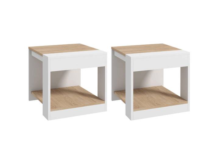 ComfortXL Beistelltisch De-15747 2er-Set mit 2 Ablagen Weiß, 40x45x40 cm, Wohnzimmer, Wohnzimmertische, Beistelltische